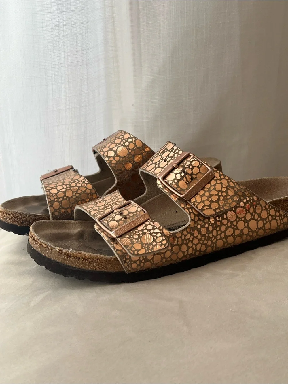 Birkenstock Arizona Metallic Gold Print Sandals 37